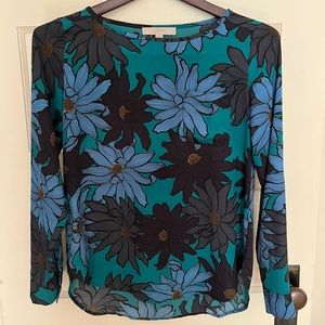 Loft Blue and Green Bold Flower Blouse
